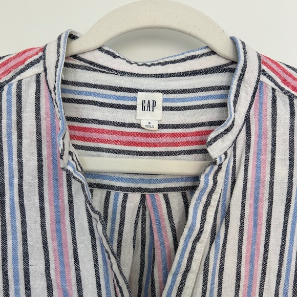 Gap Linen Blend Sleeveless Striped Midi Shirt Dress Blue Pink - Picture 2 of 3